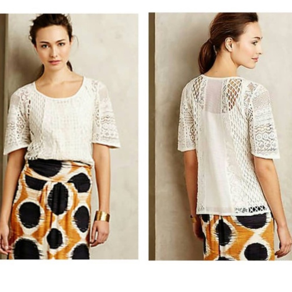 Anthropologie (Meadow Rue) Lace Top, Sz M, Ivory